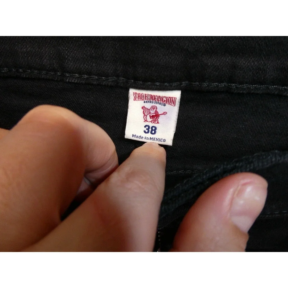 True Religion Jeans Mens Size 38x28 Black Ricky Slim‎ Drop Rise Stretch Denim
